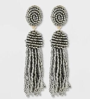 Sugarfix by BaubleBar Gray Polished Beaded Tassel Earrings New